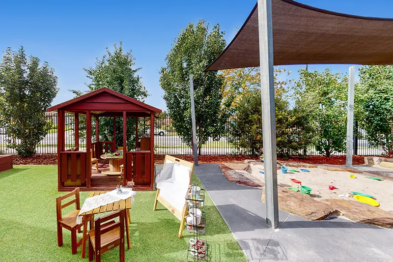 Cubby house and sandpit at Cranbourne childcare