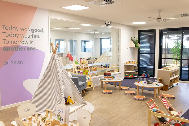 Preschool room with fabric teepee at Woolloongabba childcare