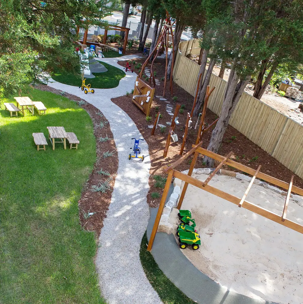 Aerial view of outdoor playground at Busy Bees Lane Cove