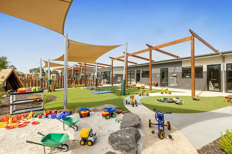 Sandpit and spacious outdoor area at Diggers Rest daycare