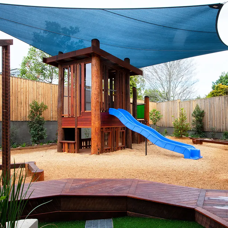 Outdoor wooden playground at Woolloongabba childcare