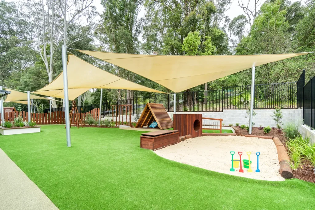 Playground with sandpit and shade covers at Fountaindale day care