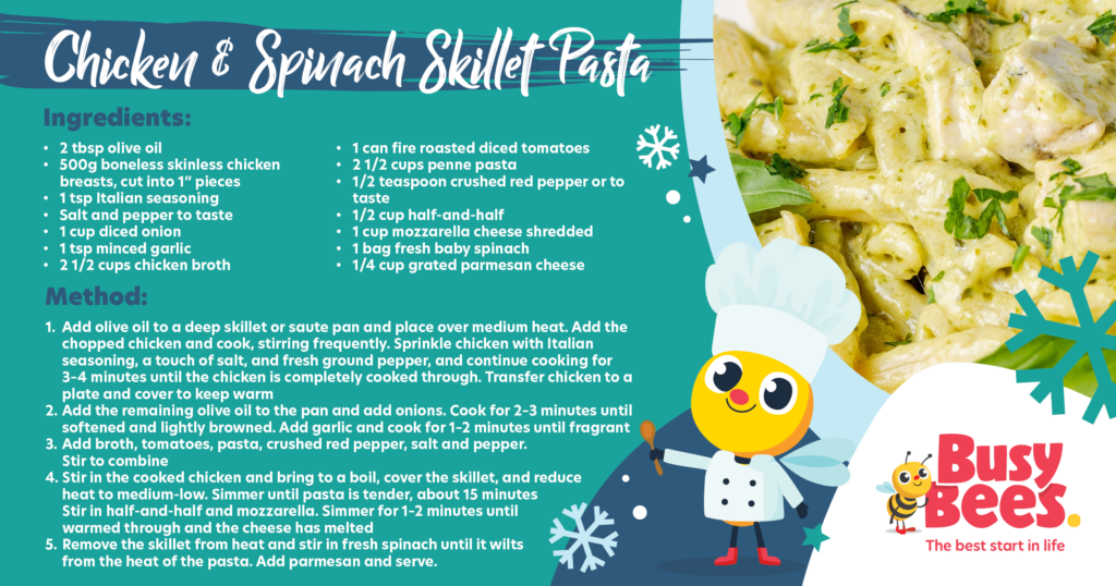 Chicken and spinach skillet pasta