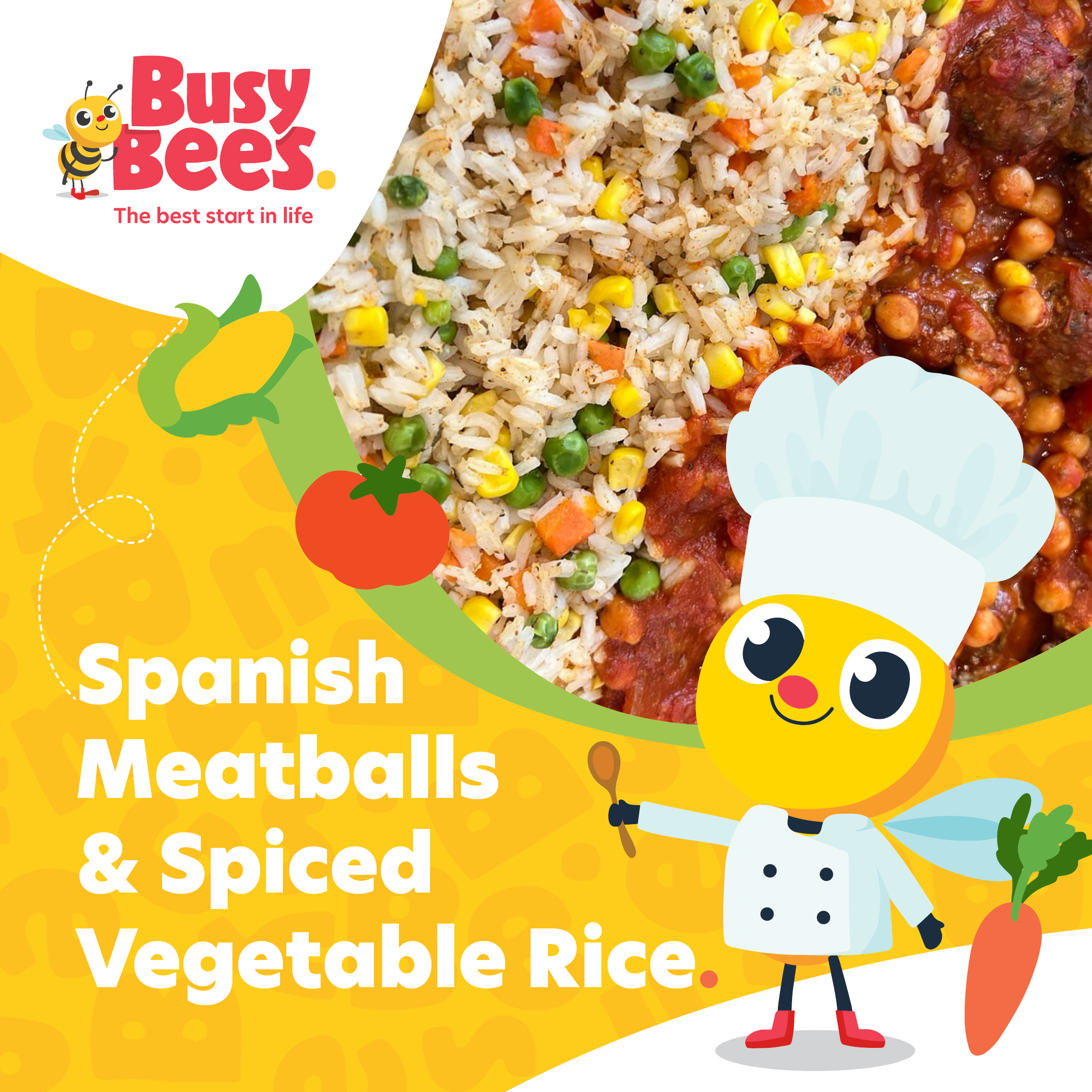 Spanish meatballs and spiced vegetable rice