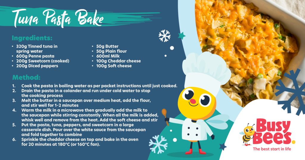 Tuna pasta bake recipe card