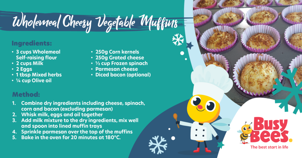 Wholemeal cheesy vegetable muffin recipe card