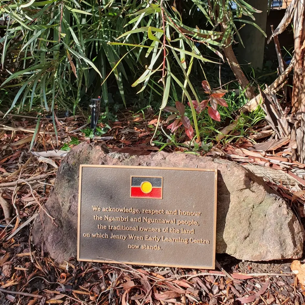 Ackowledgement of Country plaque by Jenny Wren Early Learning in consultation with Paul House