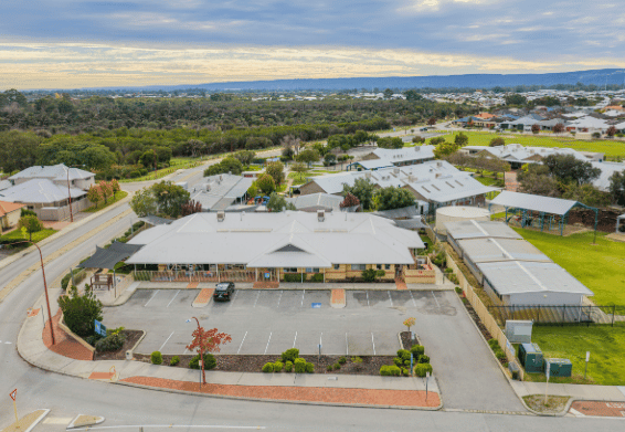 Aerial view of the early learning centre and surrounding community.
