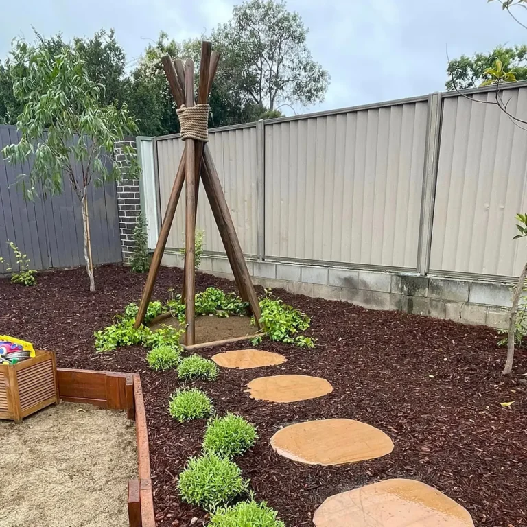 Wooden pole teepee at Busy Bees at Moreton Bay located at Manly West