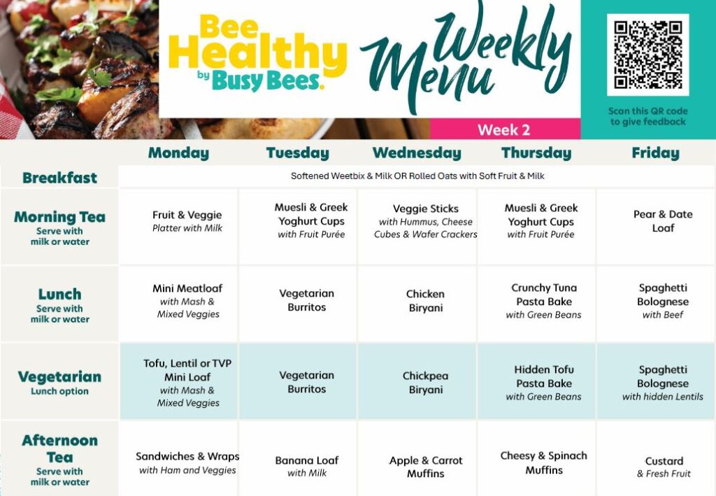 Please always refer to Weekly Menus as displayed in Centre for Seasonal fresh food shopping adjustments.