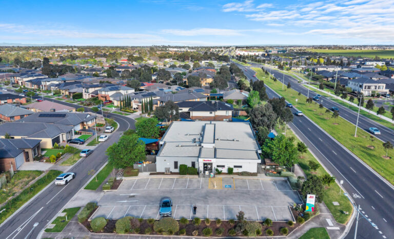 Aerial view of Busy Bees at Truganina showing the centre, car park and surrounding streets
